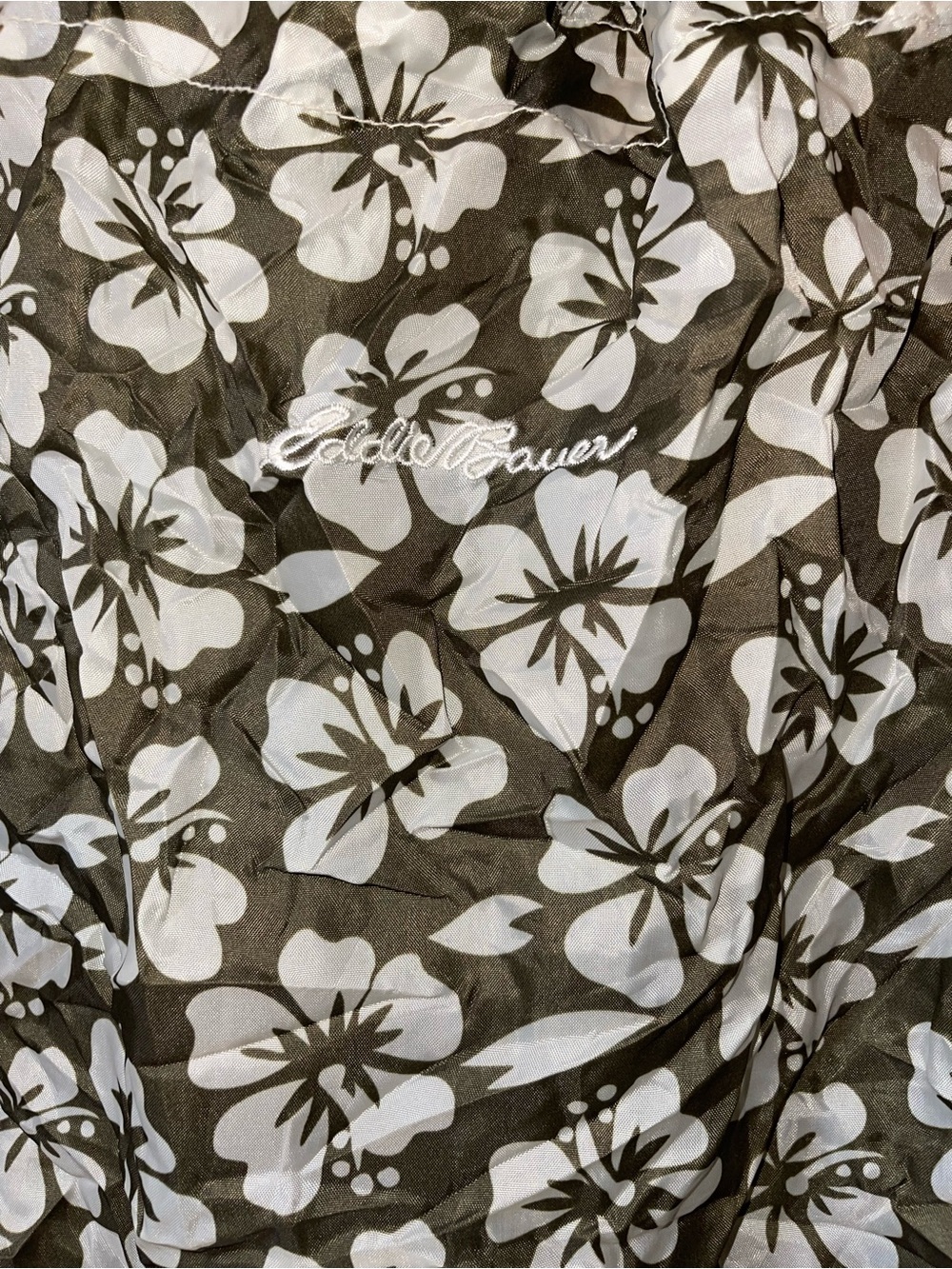 Eddie Bauer Olive Green and White Floral Tote
